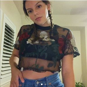 sheer mesh floral crop top!